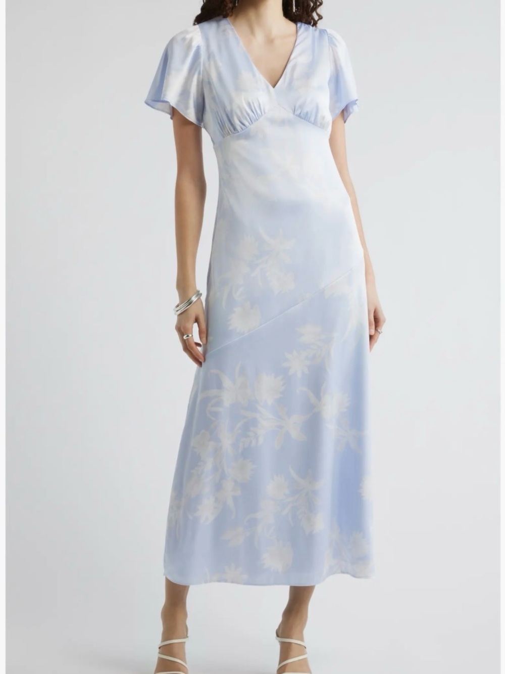 Light Blue Floral V-Neck Midi Dress